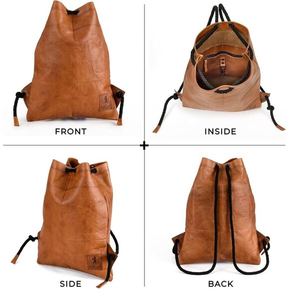 Women\'s Brown Vintage Genuine Leather Gym Bag Drawstring Imported Backpack main image 6